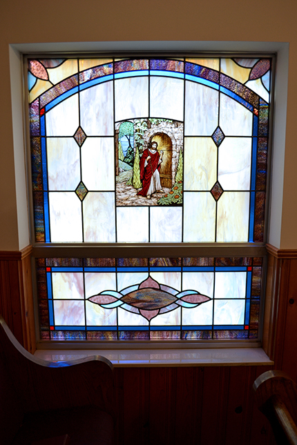 Religious Hand Painted Window by State of the Art Stained Glass Studio