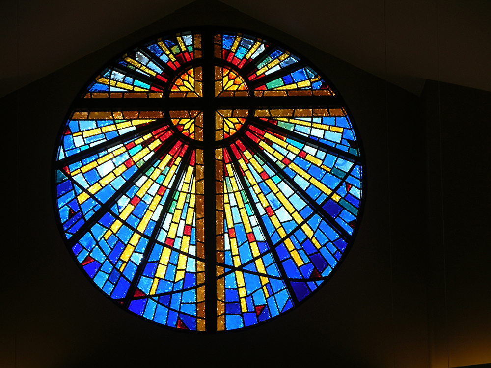 Religious Faceted Window by State of the Art Stained Glass Studio